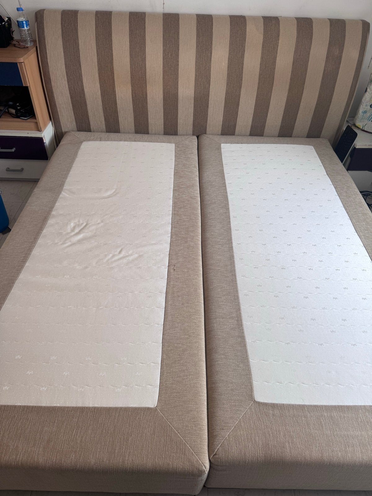 Gratis: Boxspring bed 180x200cm  - Gebruikt, goede staat, Ophalen, Gebruikt, Beige, Tweepersoons