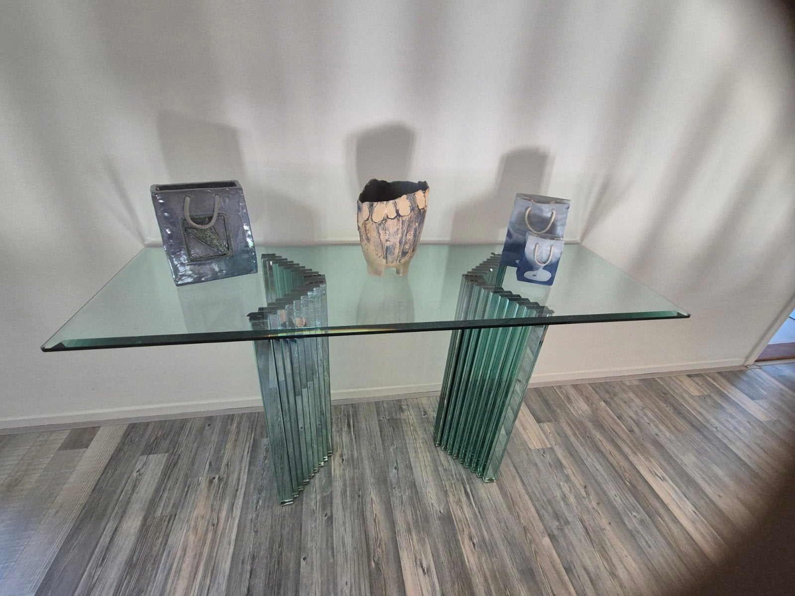 Haltafel / side-table, Ophalen, 100 tot 150 cm, Glas, Zo goed als nieuw