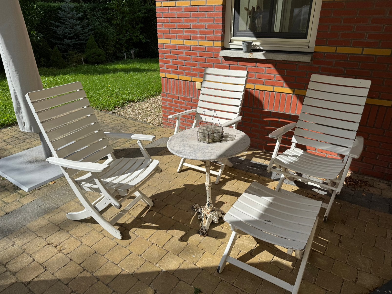Herlag witte houten tuinstoelen, Tuin en Terras, Ophalen, Gebruikt, Hout, Verstelbaar