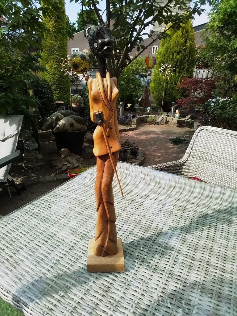 2 Grote Houten Beelden, Groep mensen, Handgemaakt, Beeld, Hout