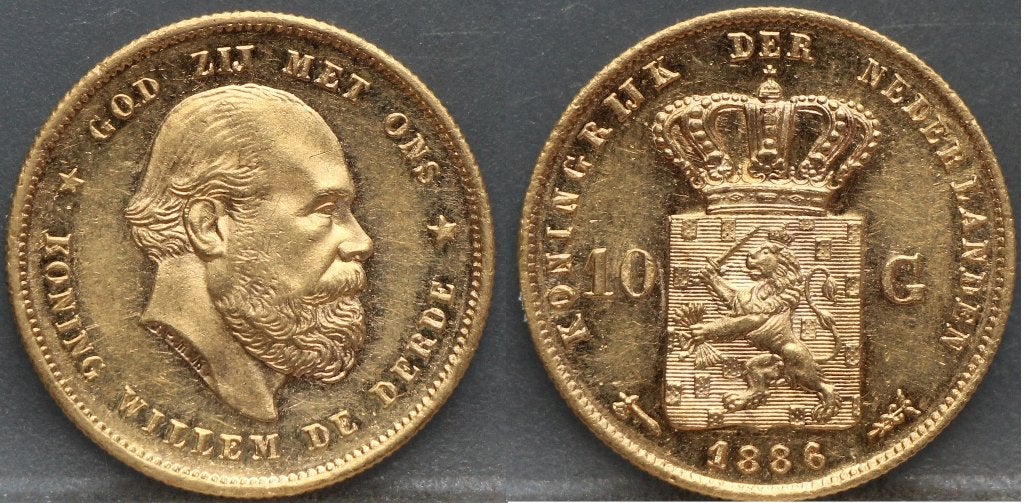 10 gulden 1886 - gouden tientje 1886 Willem 3, Koning Willem III, Losse munt, 10 gulden, Goud
