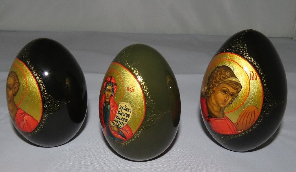 Russisch lakei, Palekh, 3x, Natuurlijk materiaal, Verzenden, Overige typen, Geschilderd