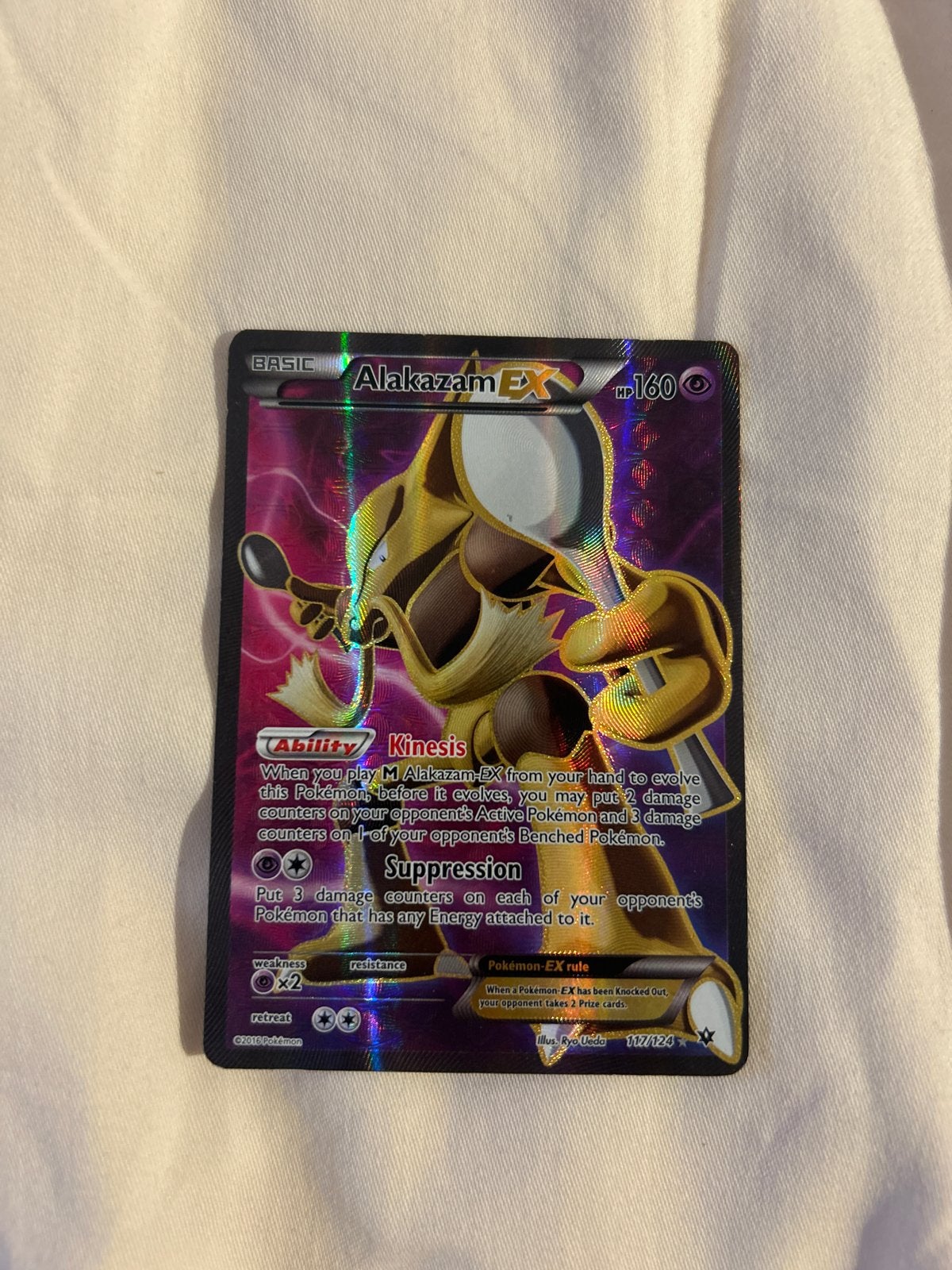 Alakazam EX 117/124 Full Art Pokemon Kaart, Ophalen of Verzenden, Gebruikt, Losse kaart, Foil