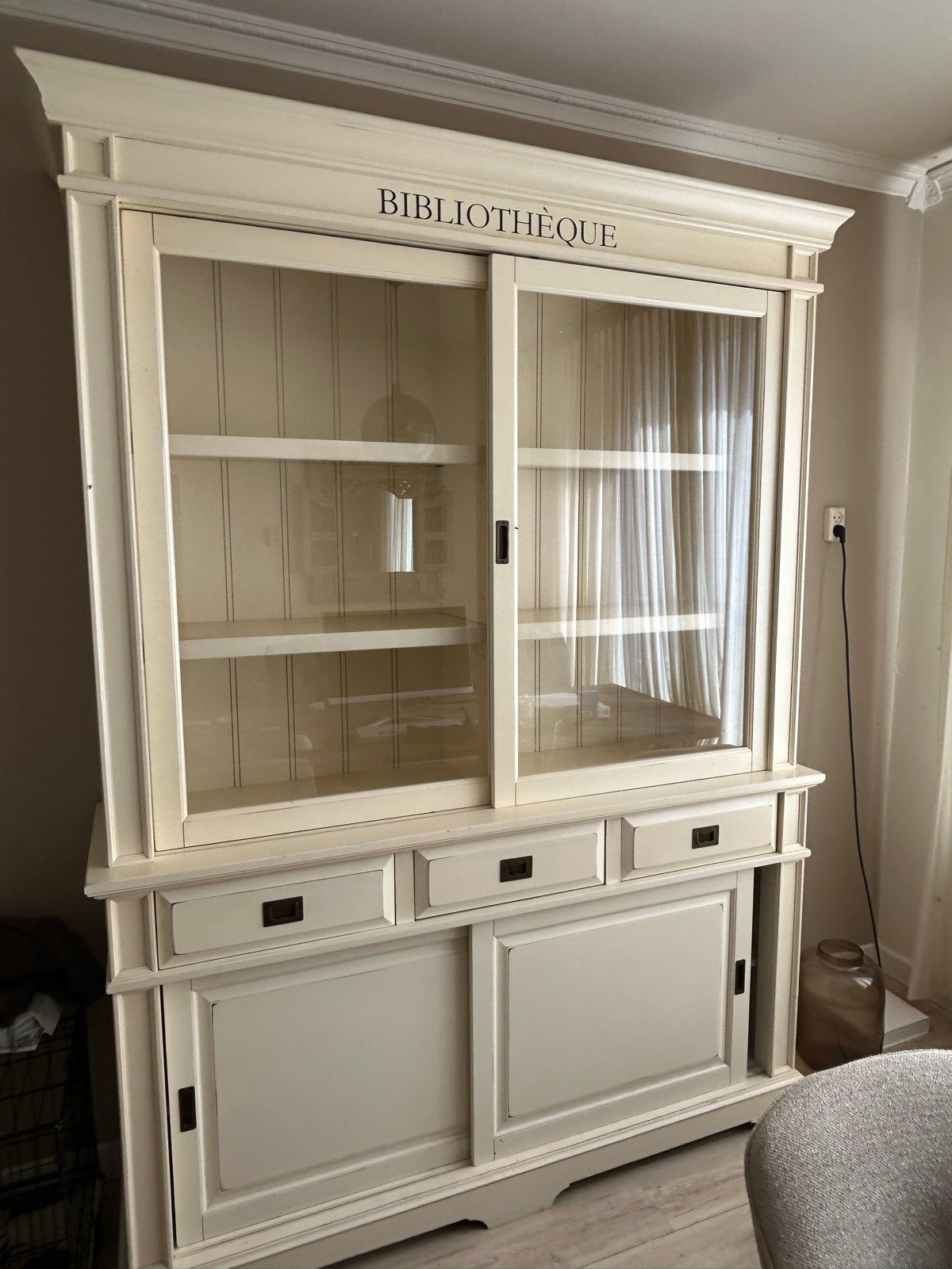 Bibliotheekkast crème wit 2.26m hoog met schuifdeuren, Ophalen, Gebruikt, 200 cm of meer, 150 tot 200 cm