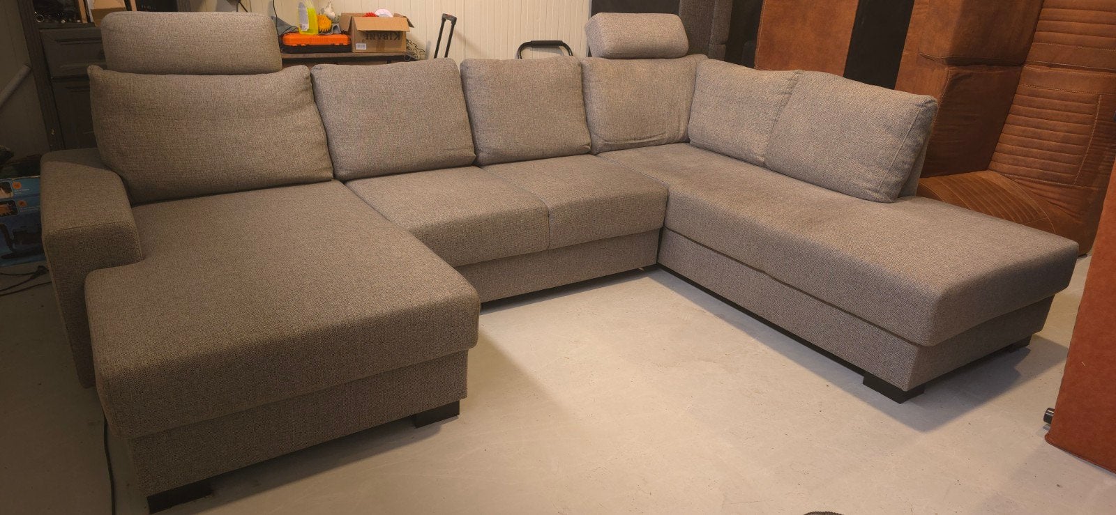 Grijze U-bank Florence met losse kussens en hoofdsteunen, Huis en Inrichting, Banken | Bankstellen, Ophalen, Gebruikt, 300 cm of meer