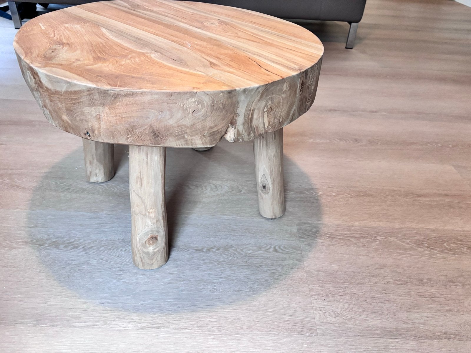 Robuuste Teakhouten Salontafel - Diameter 60 cm, Ophalen, 50 tot 100 cm, Zo goed als nieuw, 5 – 50
