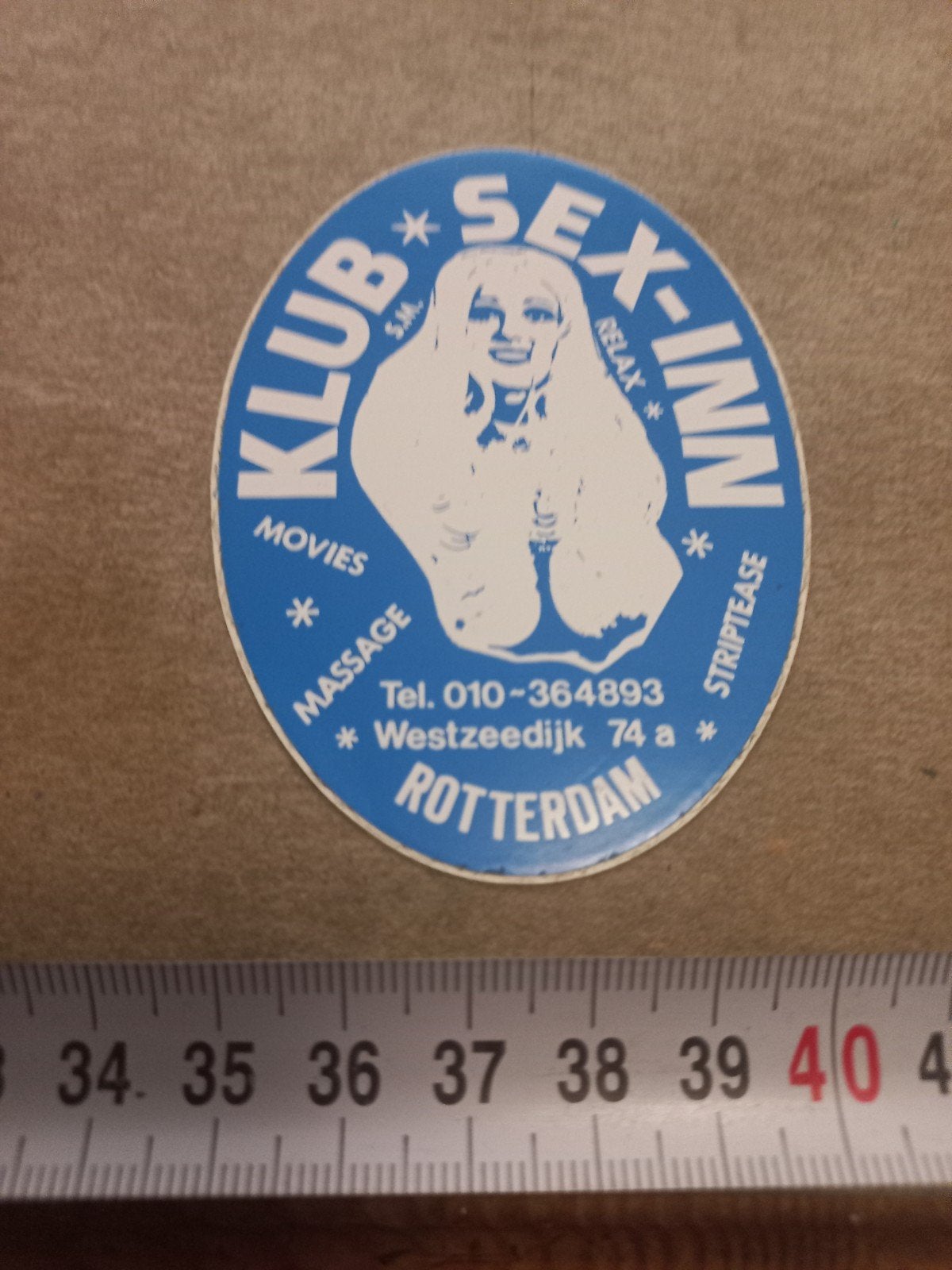 Vintage 'Klub Sex-Inn Rotterdam' Sticker - Uniek Item, Ophalen of Verzenden, Gebruikt