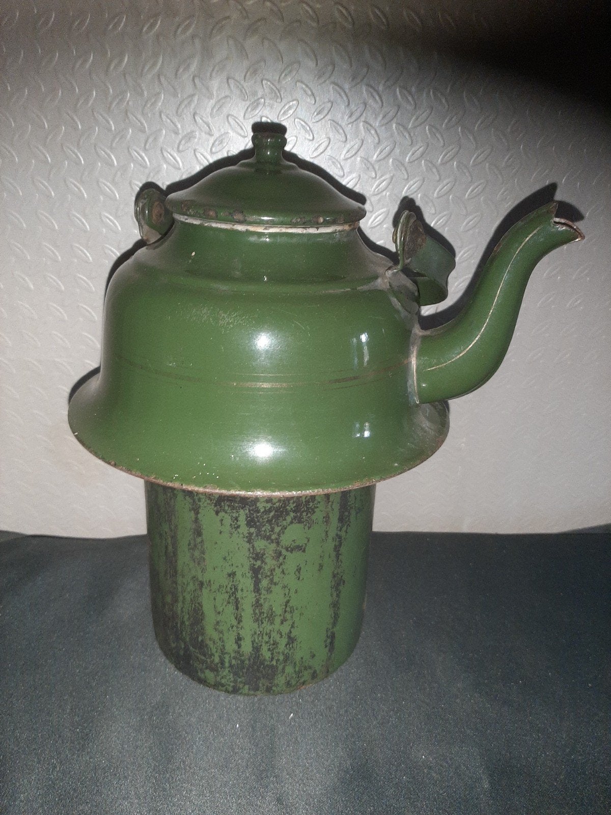 Vintage Groene Emaille Theepot - Antieke Keuken Decoratie, Antiek en Kunst, Ophalen of Verzenden