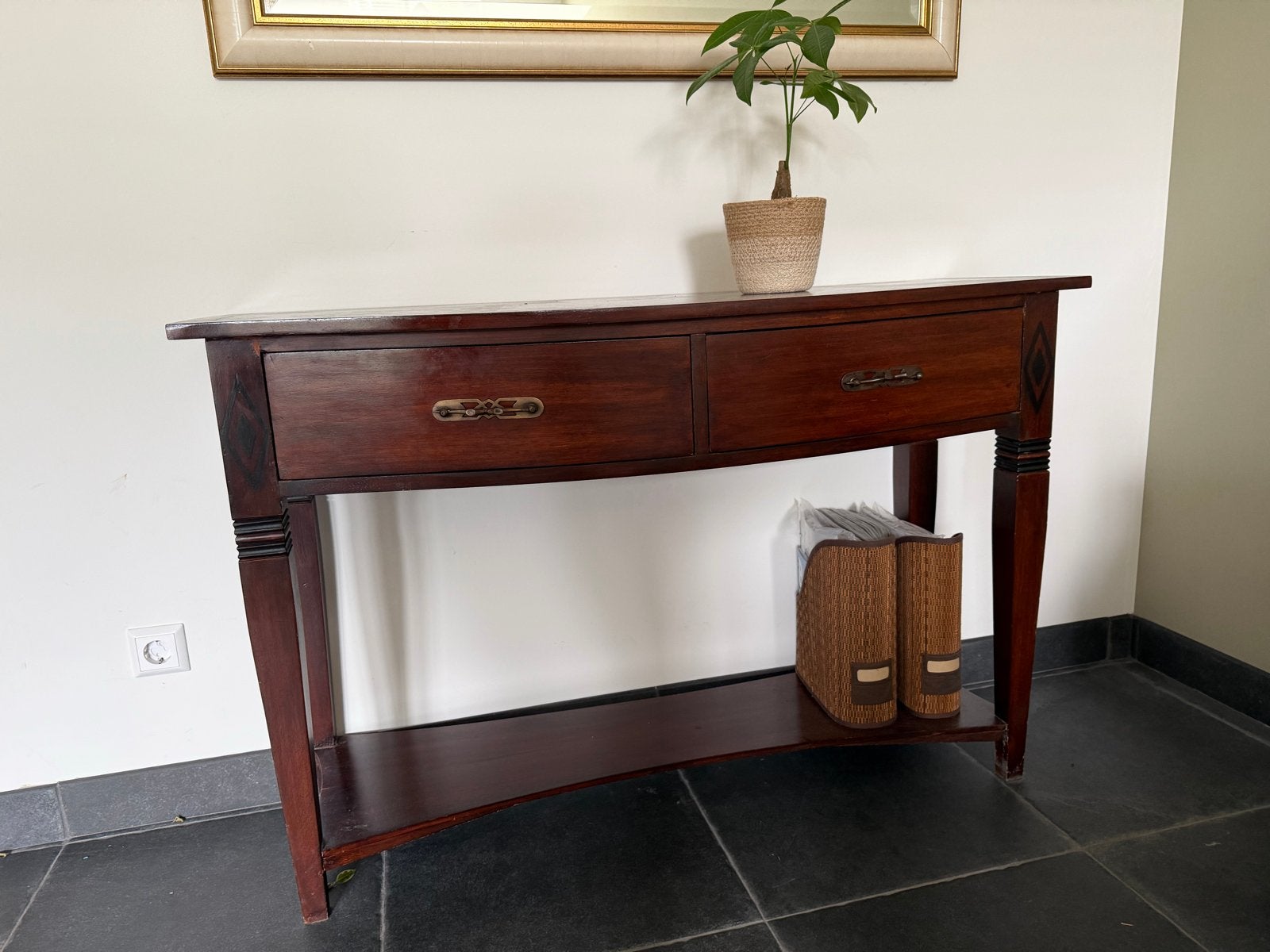 Mahoniehouten Console Tafel met Lades en Plank, Ophalen