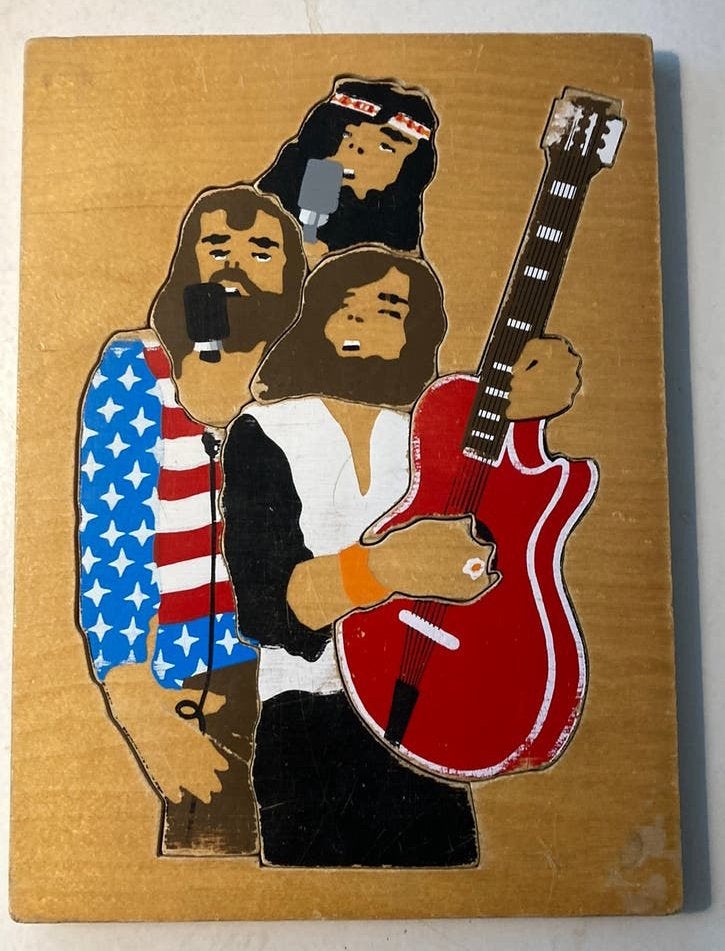 Vintage houten puzzel: Rockband figuren, Gebruikt, Geen, Overige typen, Geen NL