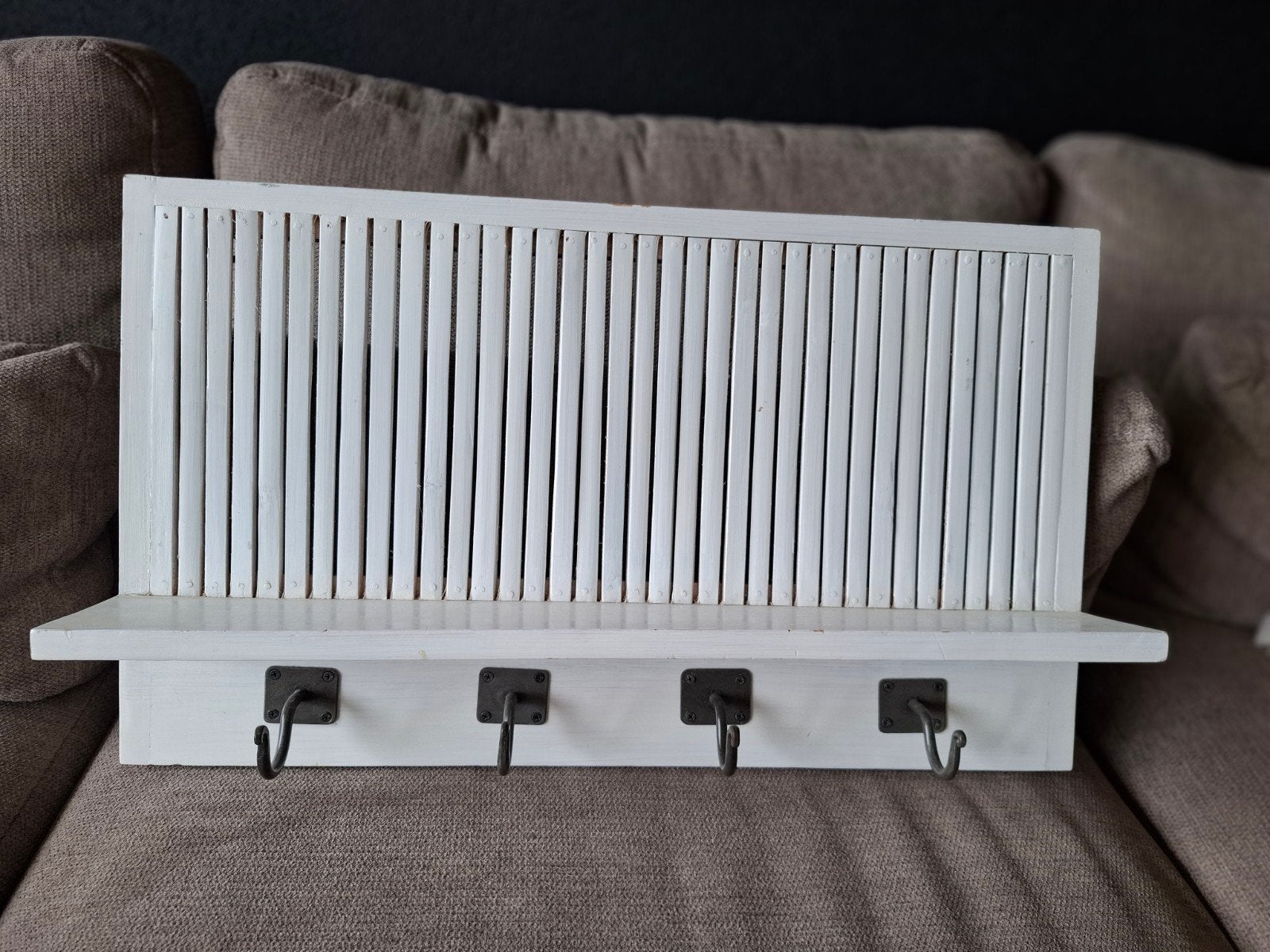 Witte wandkapstok met plank en 4 haken, Gebruikt, Minder dan 100 cm, Hout, Ophalen