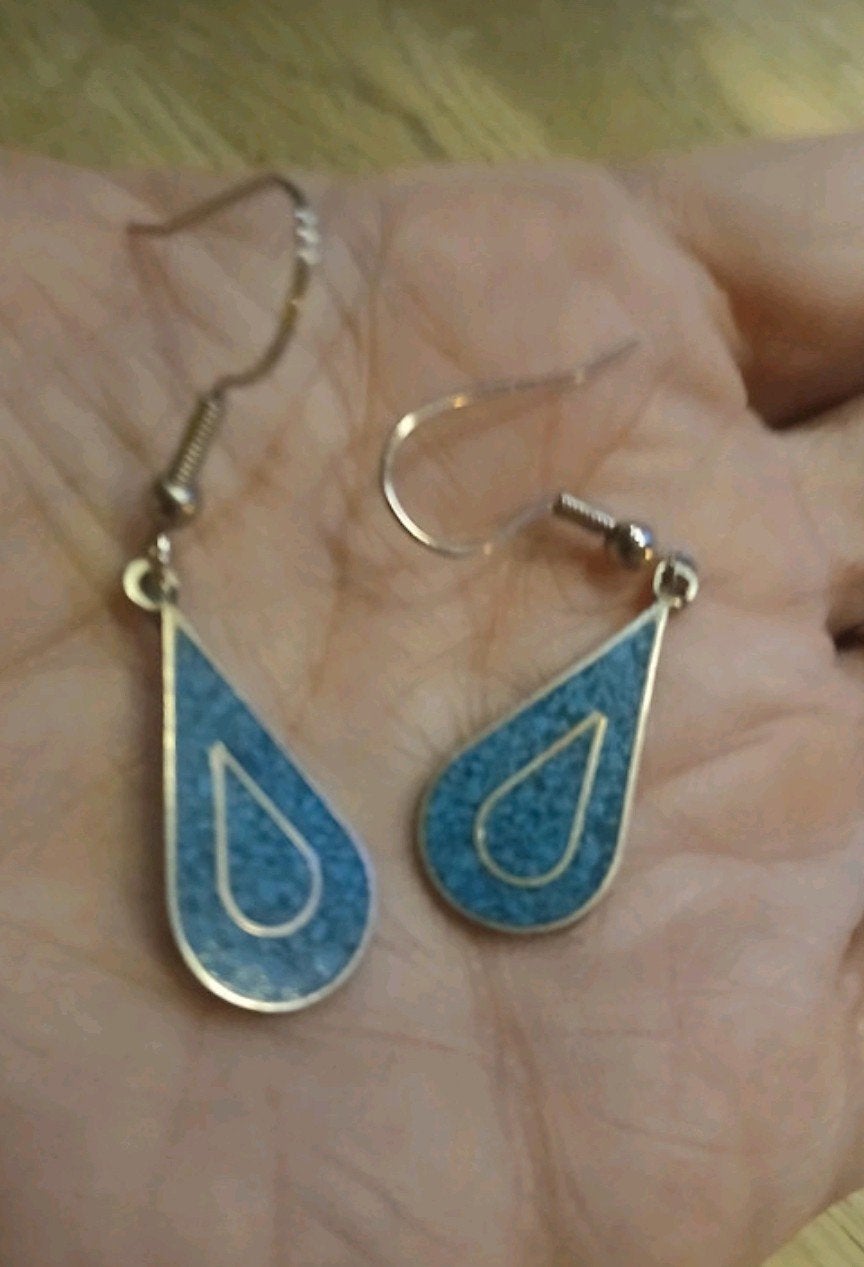 Vintage oorbellen Turquoise ( Alpaca Mexico), Ophalen of Verzenden, Overige materialen