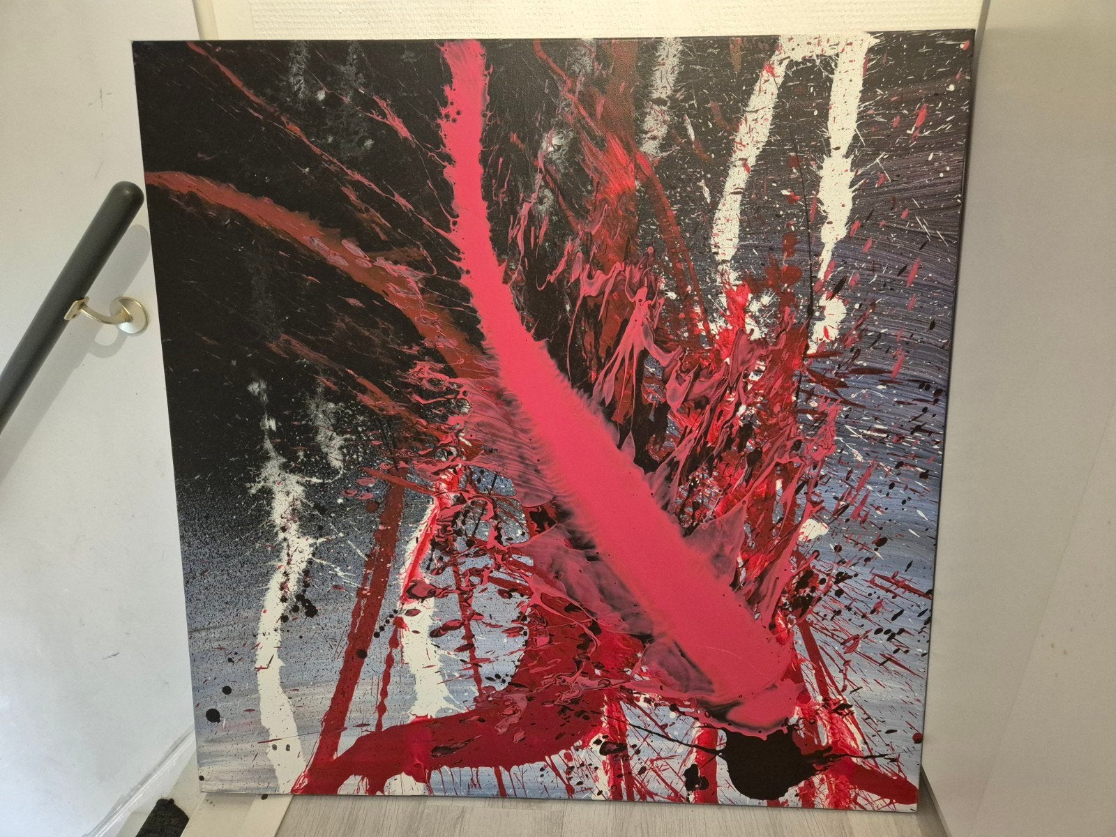 Abstract Splash Art Schilderij 100x100 cm, Antiek en Kunst, Kunst | Schilderijen | Modern, Abstract, Acrylverf, Textiel, Handgeschilderd