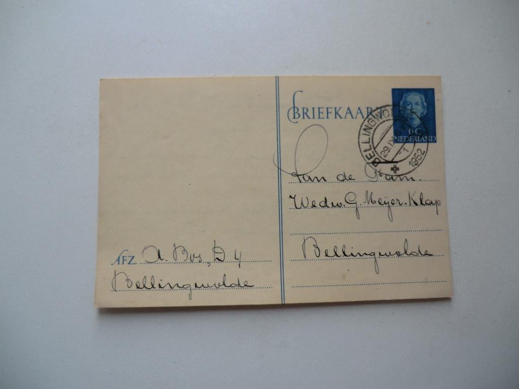 Bellingwolde,Winschoten,Blijham,1952, Ophalen of Verzenden, 1940 tot 1960, Gelopen, Groningen