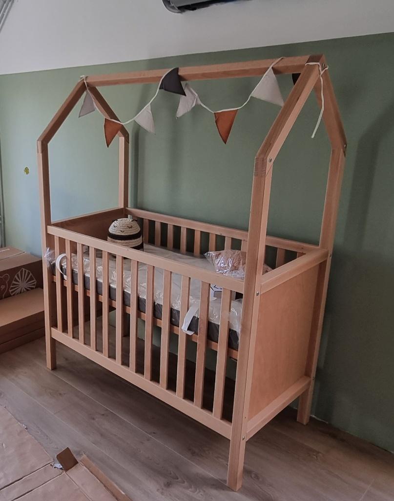 Ledikant + peuterbed, My First House Bopita naturel 60x120cm, Kinderen en Baby's, Babywiegjes en Ledikanten, Ophalen, Gebruikt
