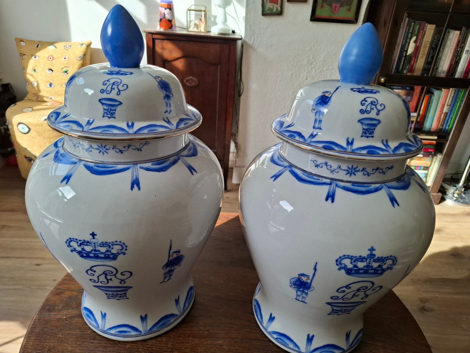 Vintage set dekselvazen, Delfts blauw handbeschilderd., Ophalen of Verzenden