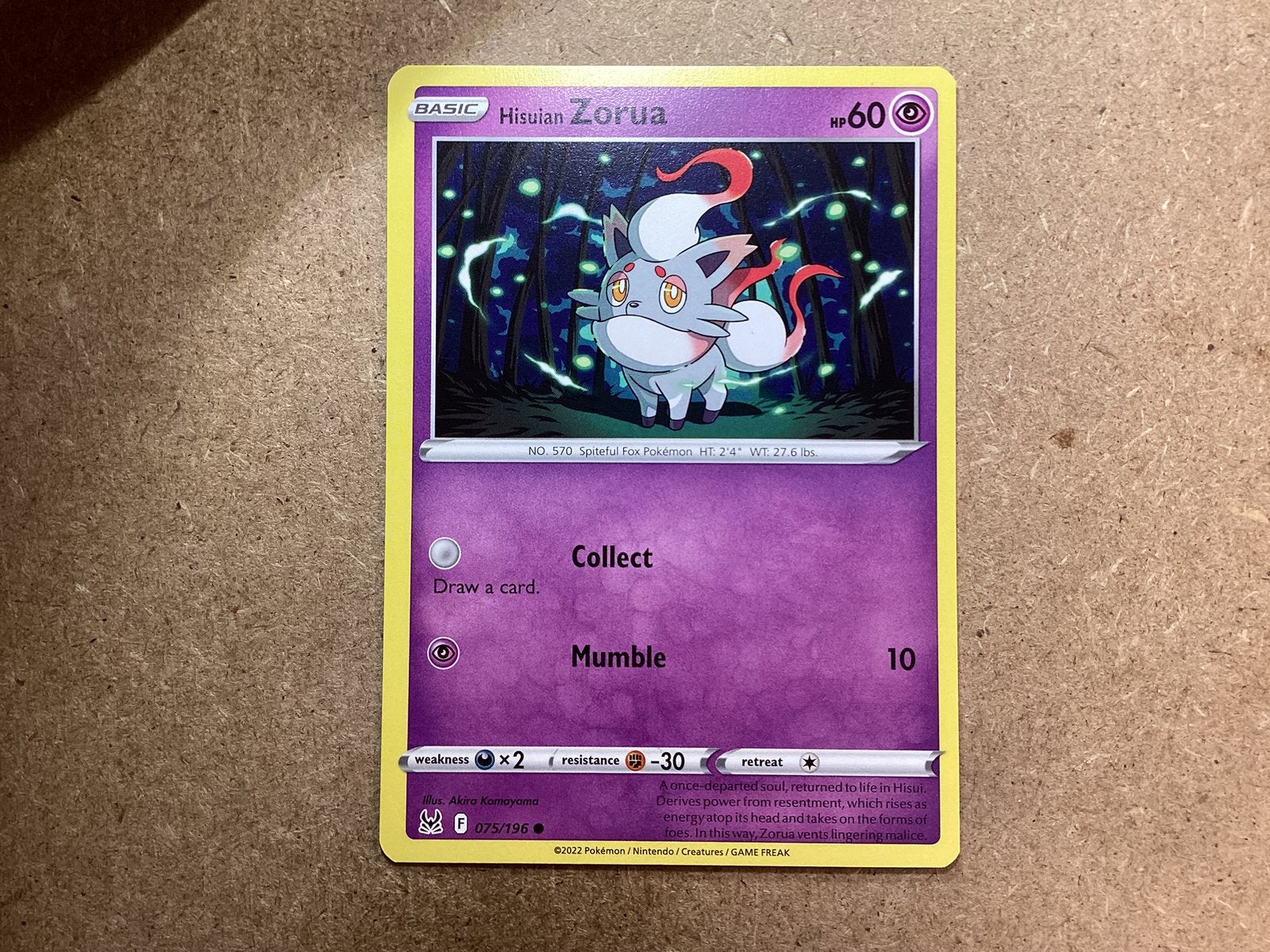 1x Hisuian Zorua [LOR 075/196] (Near Mint), Ophalen of Verzenden, Zo goed als nieuw, Losse kaart