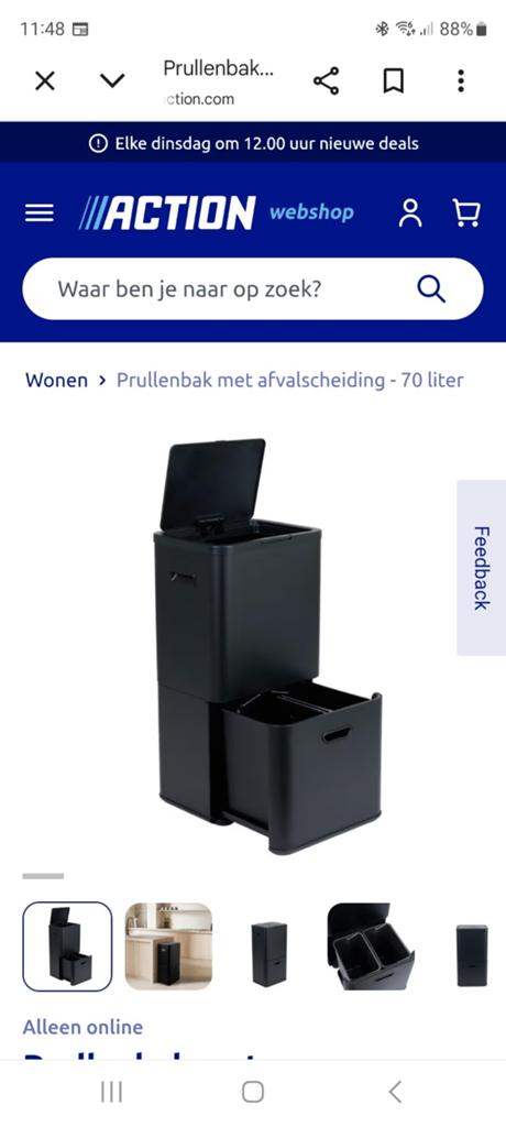 Nieuwe vuilnisbak om te scheiden. 70 liter. 40x 2x15 lt, Ophalen, Kunststof, Nieuw, 40 liter of meer