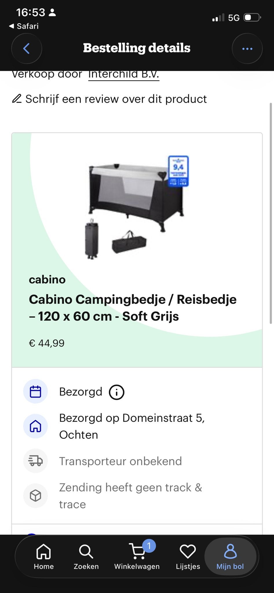Cabino Campingbedje / Reisbedje - 120 x 60 cm - Soft Grijs, Kinderen en Baby's, Kinderkamer | Bedden, Ophalen, Nieuw, 70 tot 85 cm