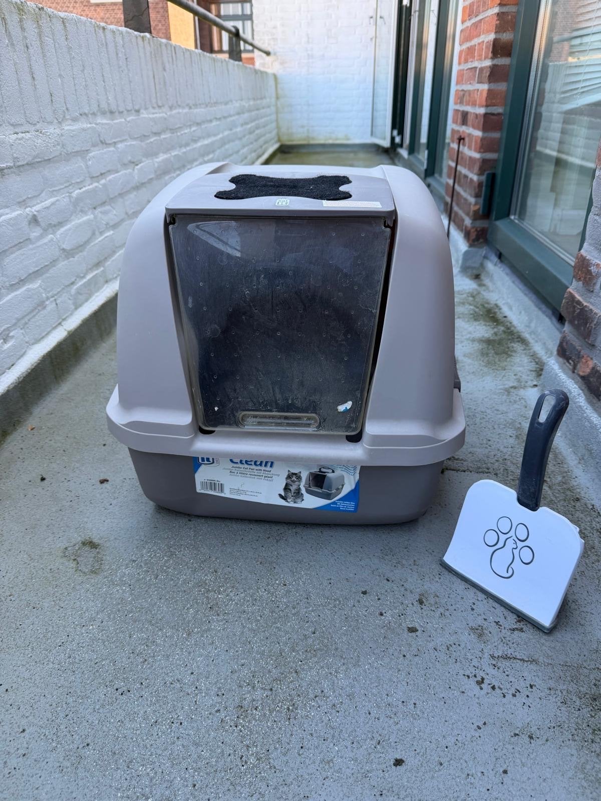 Jumbo Hooded Cat Litter Box + Scoop + 1 Bag of Cat Litter, Ophalen, Gebruikt