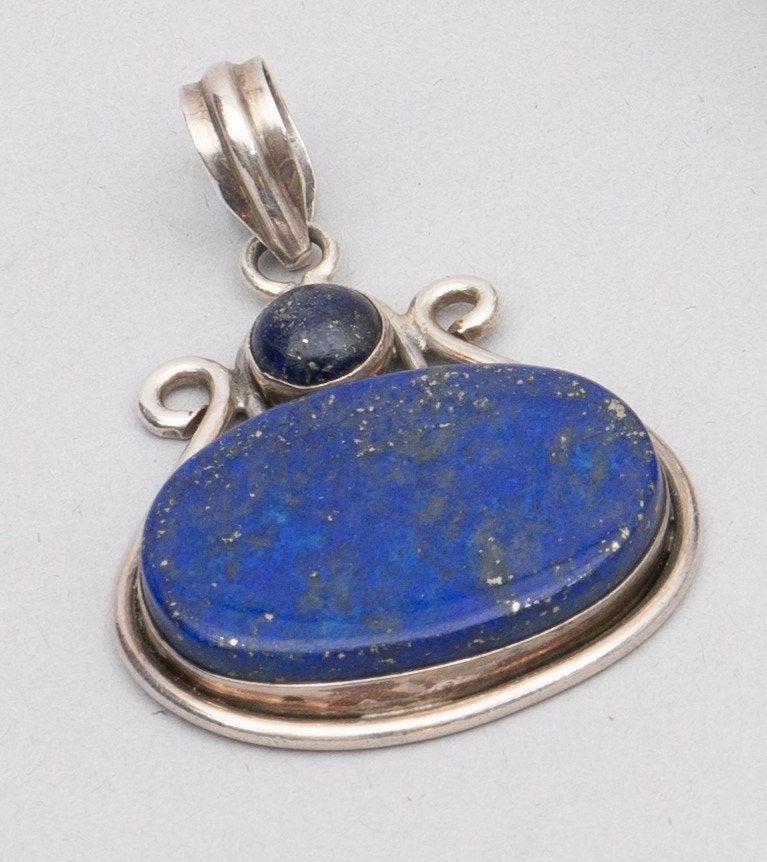 VIntage design zilver 925 hanger met Lapis Lazuli 5,8 cm, Ophalen, Blauw, Zo goed als nieuw, Met edelsteen
