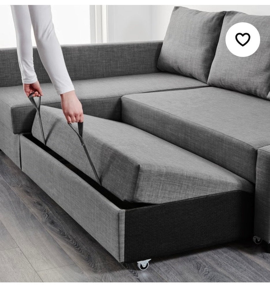 IKEA FRIHETEN slaapbank met chaise longue, Skiftebo grijs, Ophalen, Gebruikt, Tweepersoons, Overige maten