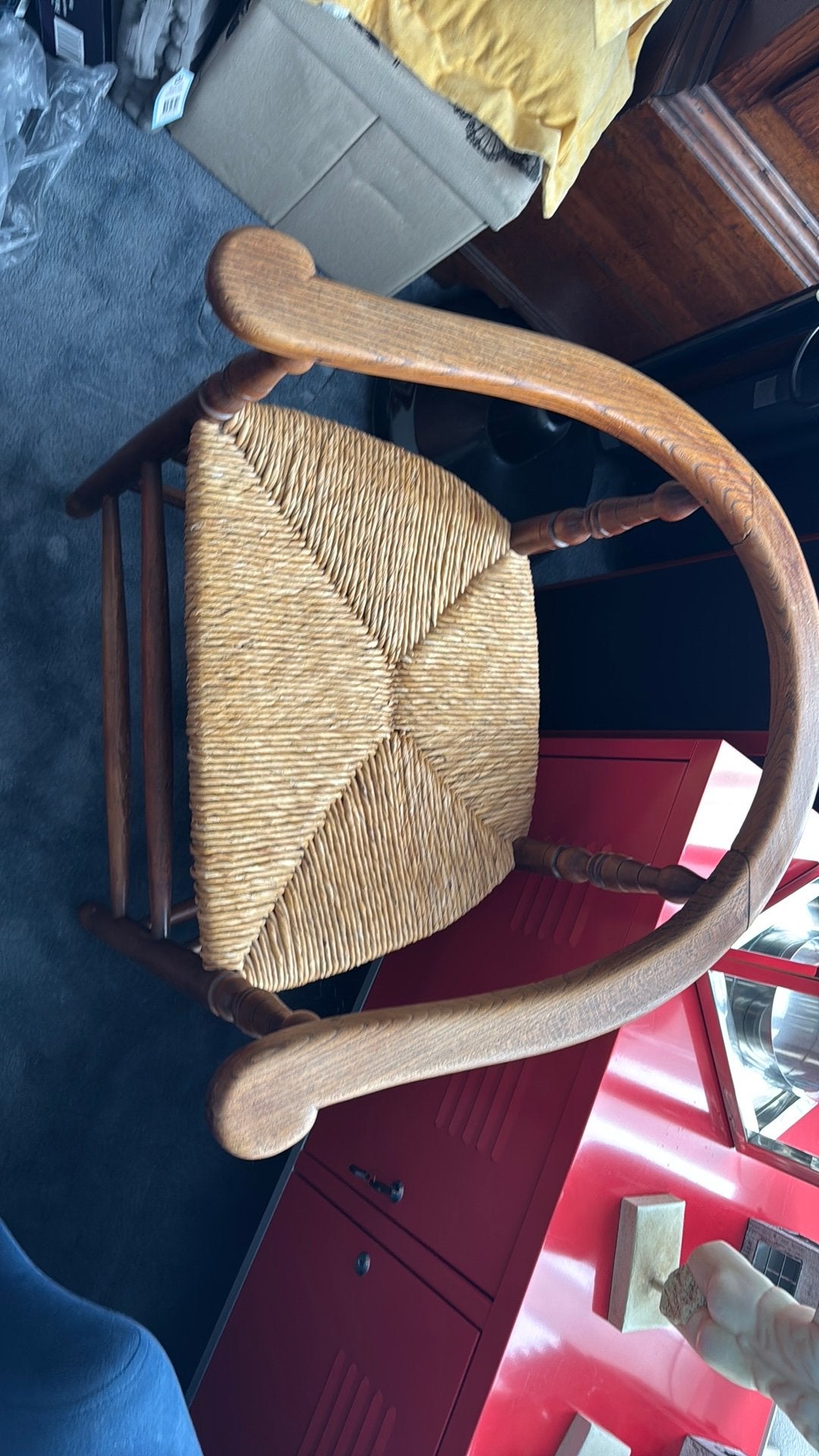 Antieke houten brocante stoel met rieten zitting, Ophalen of Verzenden