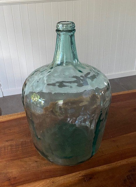 Grote glazen fles / vaas - groen, Ophalen, Gebruikt, Glas, 40 cm