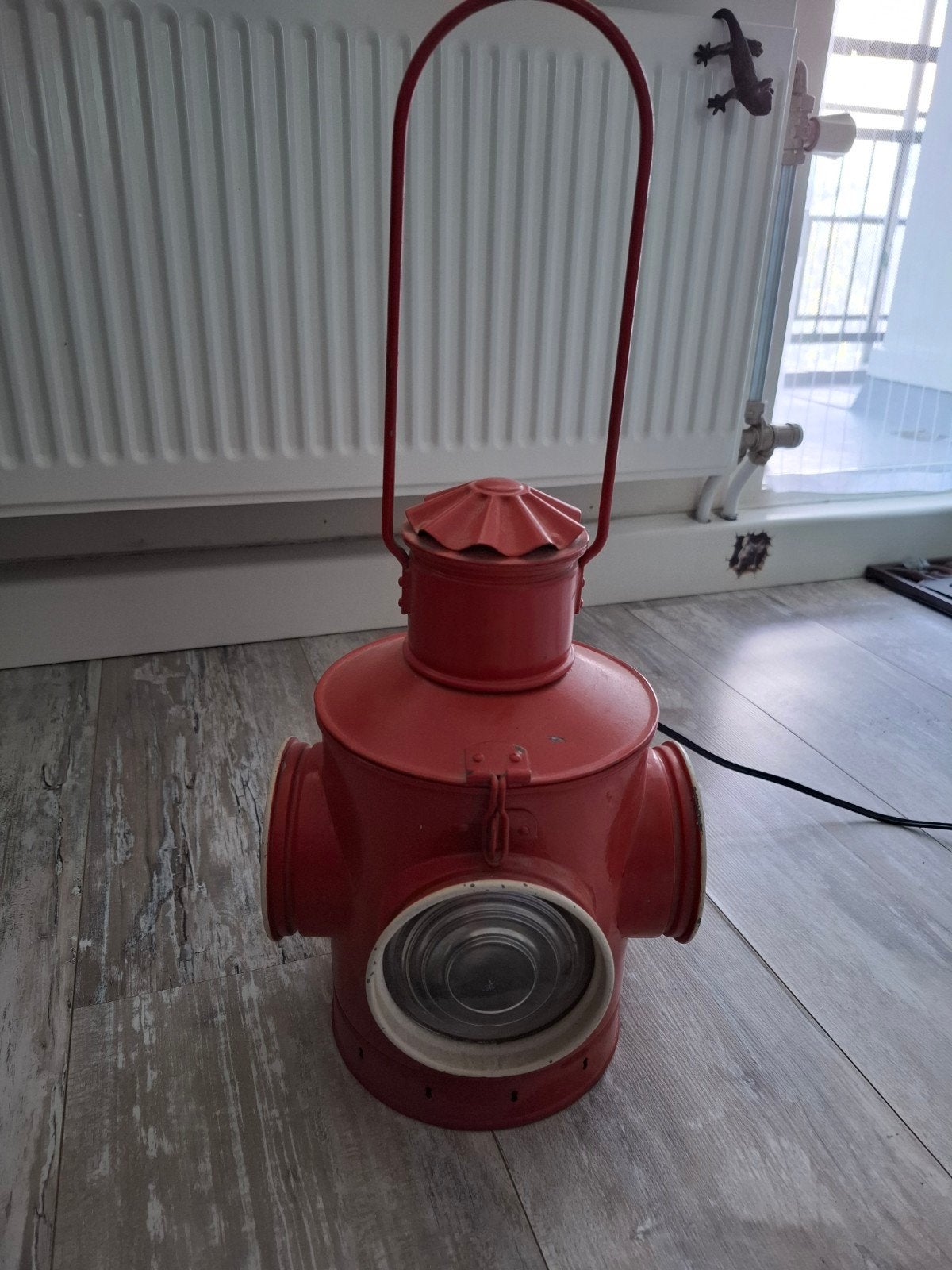 antieke spoorweg lamp en een witte kat draaglamp, Antiek en Kunst, Ophalen of Verzenden
