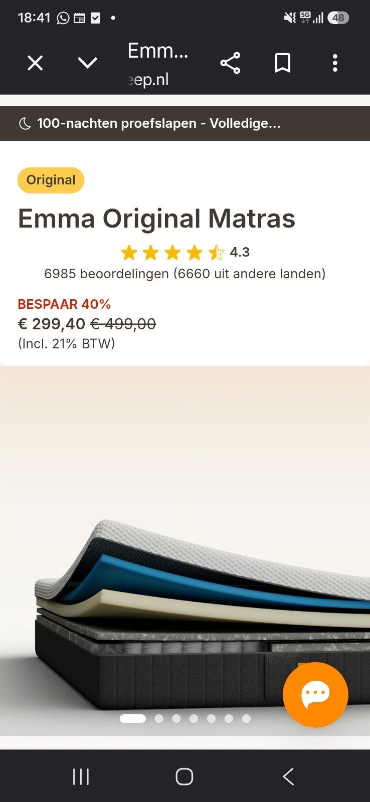 Emma hybride matras 80/200, Verzenden, Overige maten, Matras, Overige maten