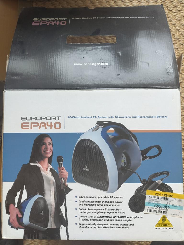 Behringer Europort EPA40 Draagbare luidspreker, Ophalen of Verzenden, Zo goed als nieuw, Zangmicrofoon, Draadloos