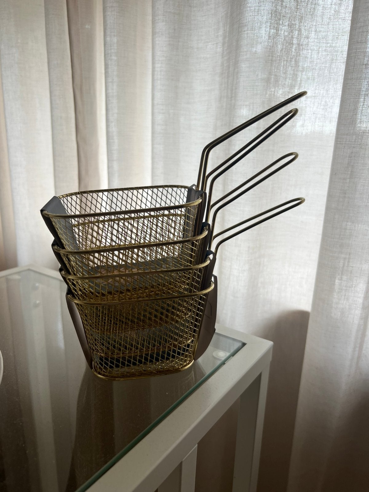 4x Goudkleurige friet mandjes, Met handvatten, Mand, Verzenden, Nieuw