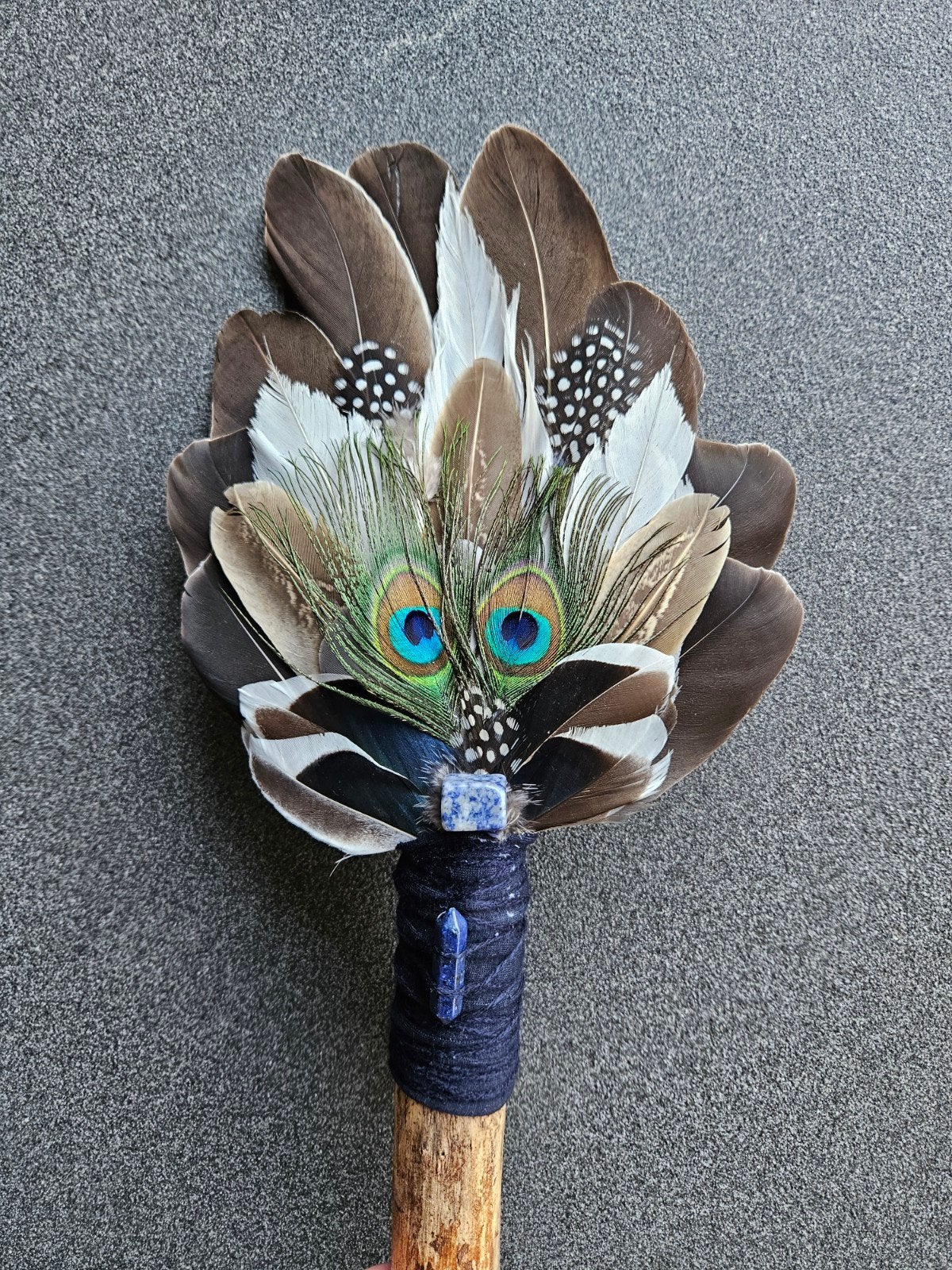 Smudge feathers lapis lazuli veren waaier feather fan reiki, Ophalen of Verzenden