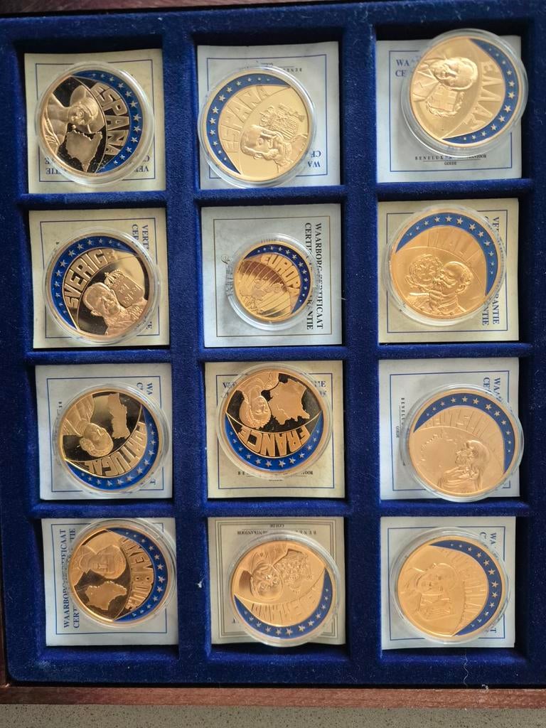 12 ECU munten in verzameldoos met certificaten, Postzegels en Munten, Munten | Europa | Euromunten, Ophalen of Verzenden