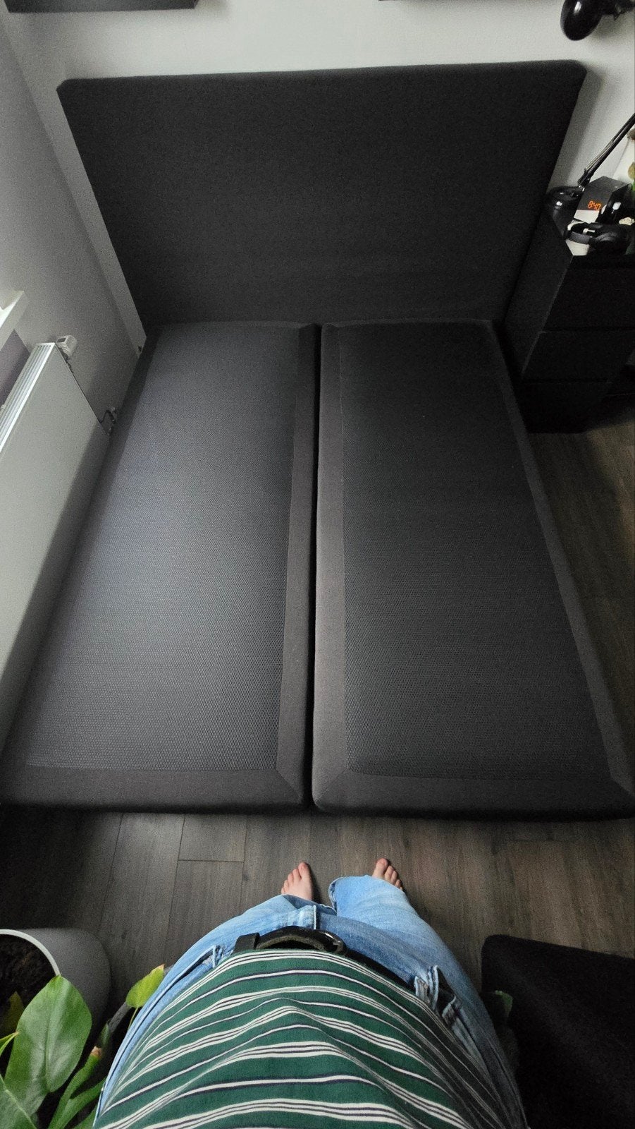 Tweepersoons boxspring met hoofdbord 160x200 cm, Ophalen, Gebruikt, Zwart, Tweepersoons