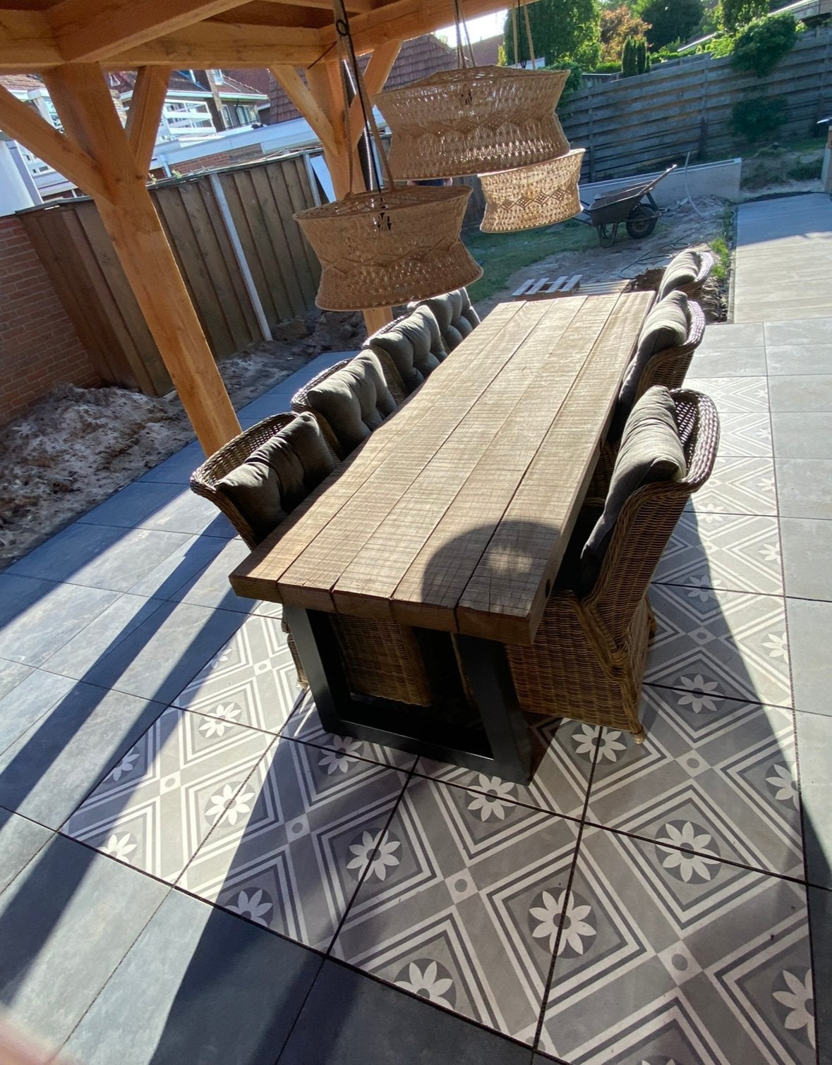 Robuuste Tuintafel 300x100x82cm - Hout met metalen onderstel, Ophalen, Gebruikt, Rechthoekig, Hout