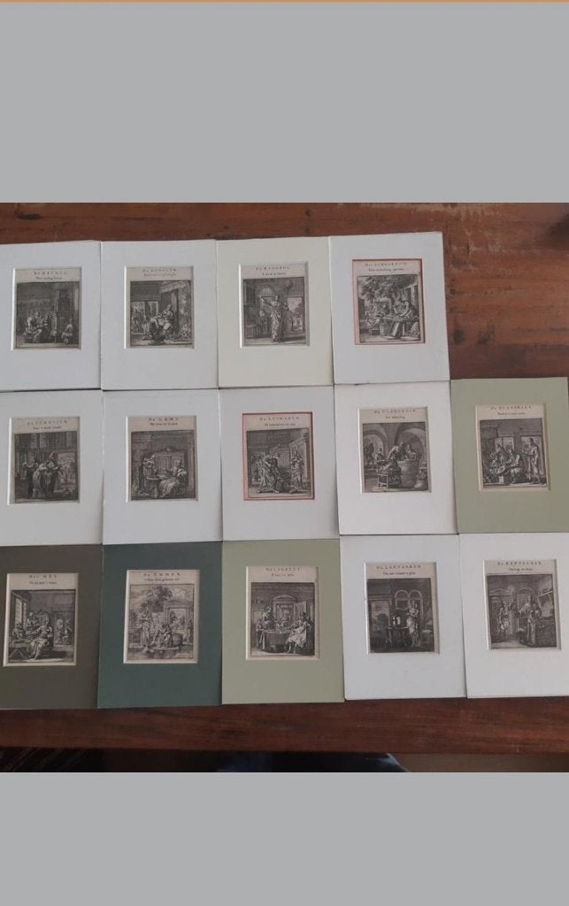 ETSEN VAN J. LUIJKEN /LUIKEN  18e EEUW ; 14 ST VOOR 95,-, Dagelijks leven, Met passe-partout, 15 cm, 10 cm
