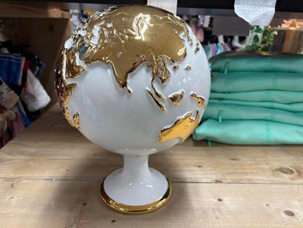 Luxe Wereldbol Porselein 24kt Bladgoud Swarovski Nieuw BC, Ophalen of Verzenden, Nieuw