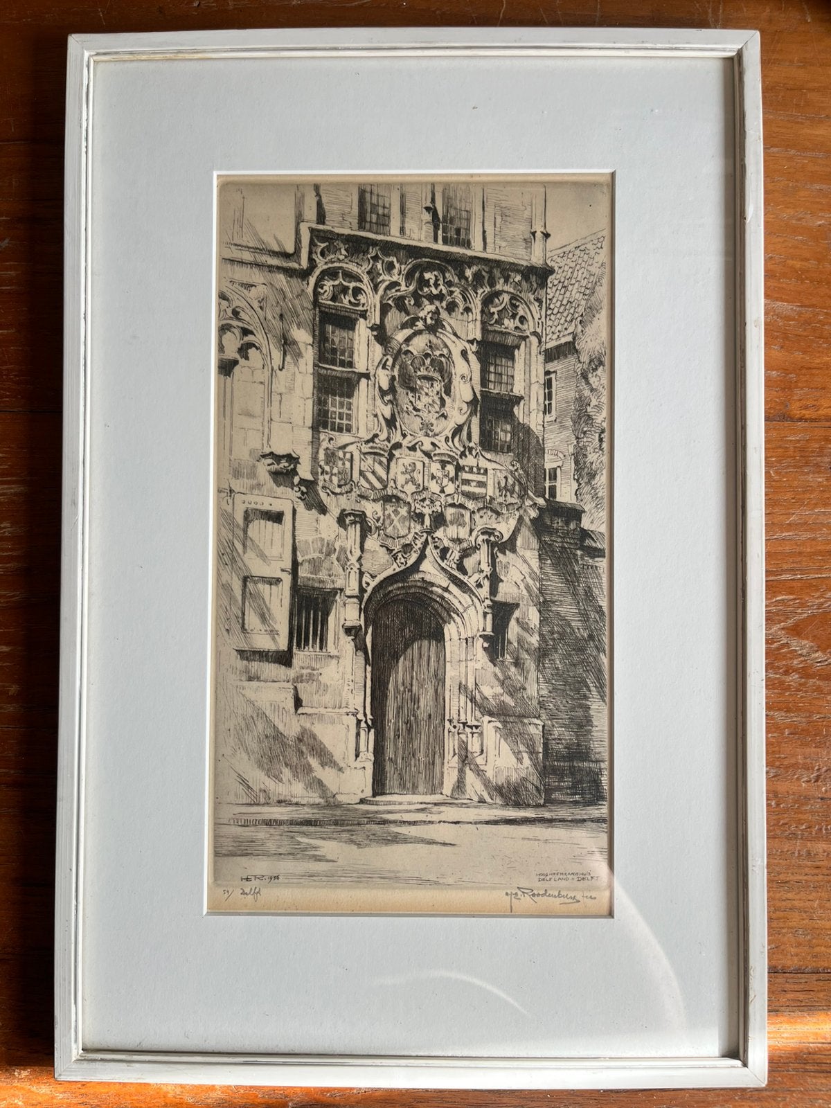 Prachtige antieke prent Delft, Antiek en Kunst, Kunst | Etsen en Gravures, Ophalen of Verzenden