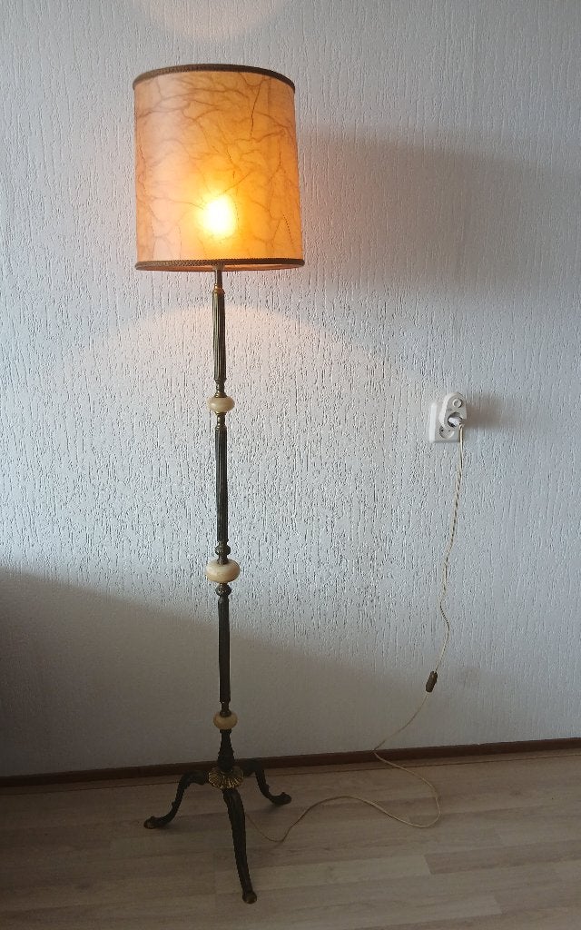 Brocante Jordaanse staande lamp/vloerlamp brons, onyx antiek, Ophalen, Gebruikt, E27 (groot), Metaal