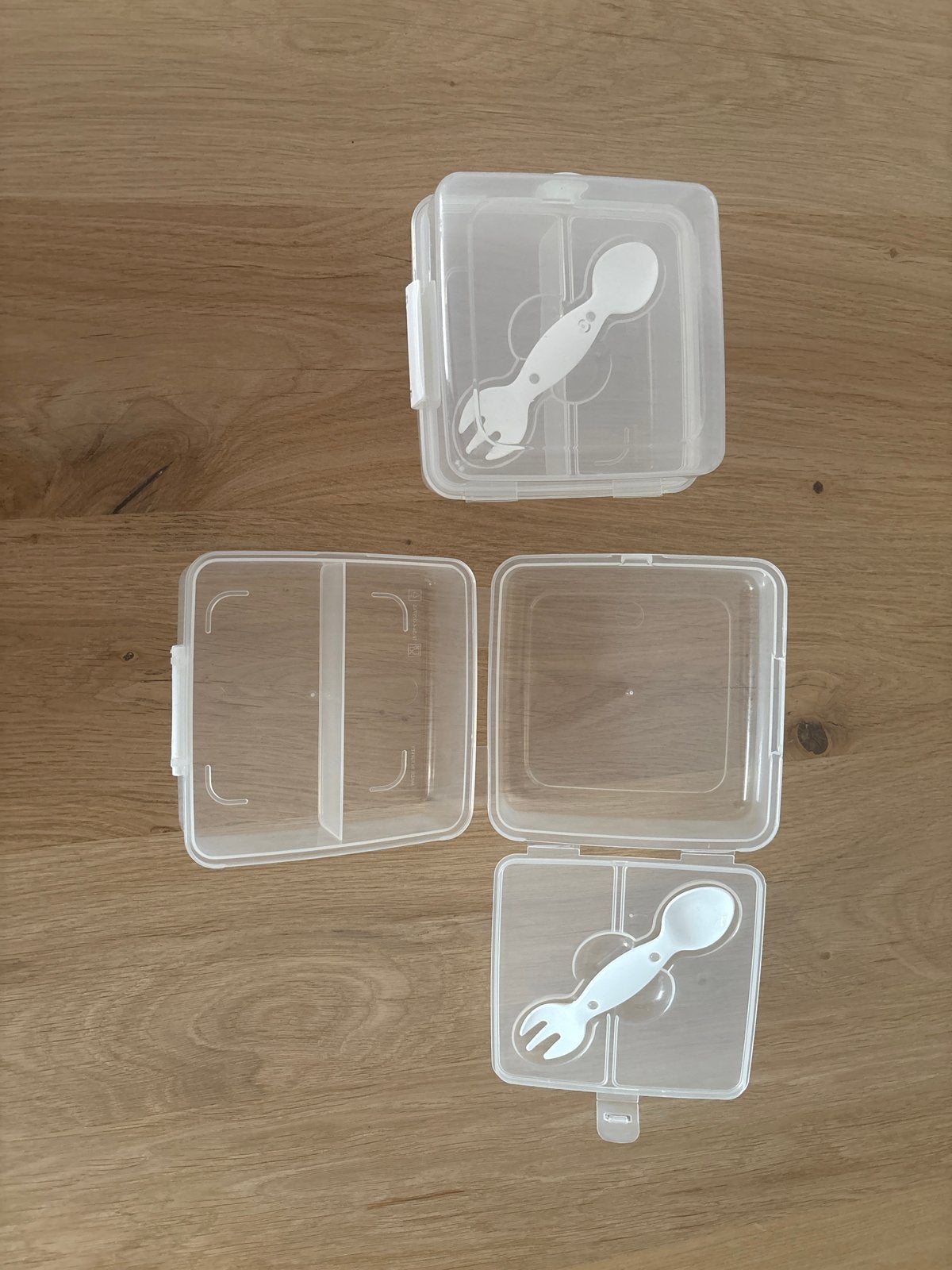 Set van 2 transparante lunchboxen met bestek, Ophalen of Verzenden, Gebruikt