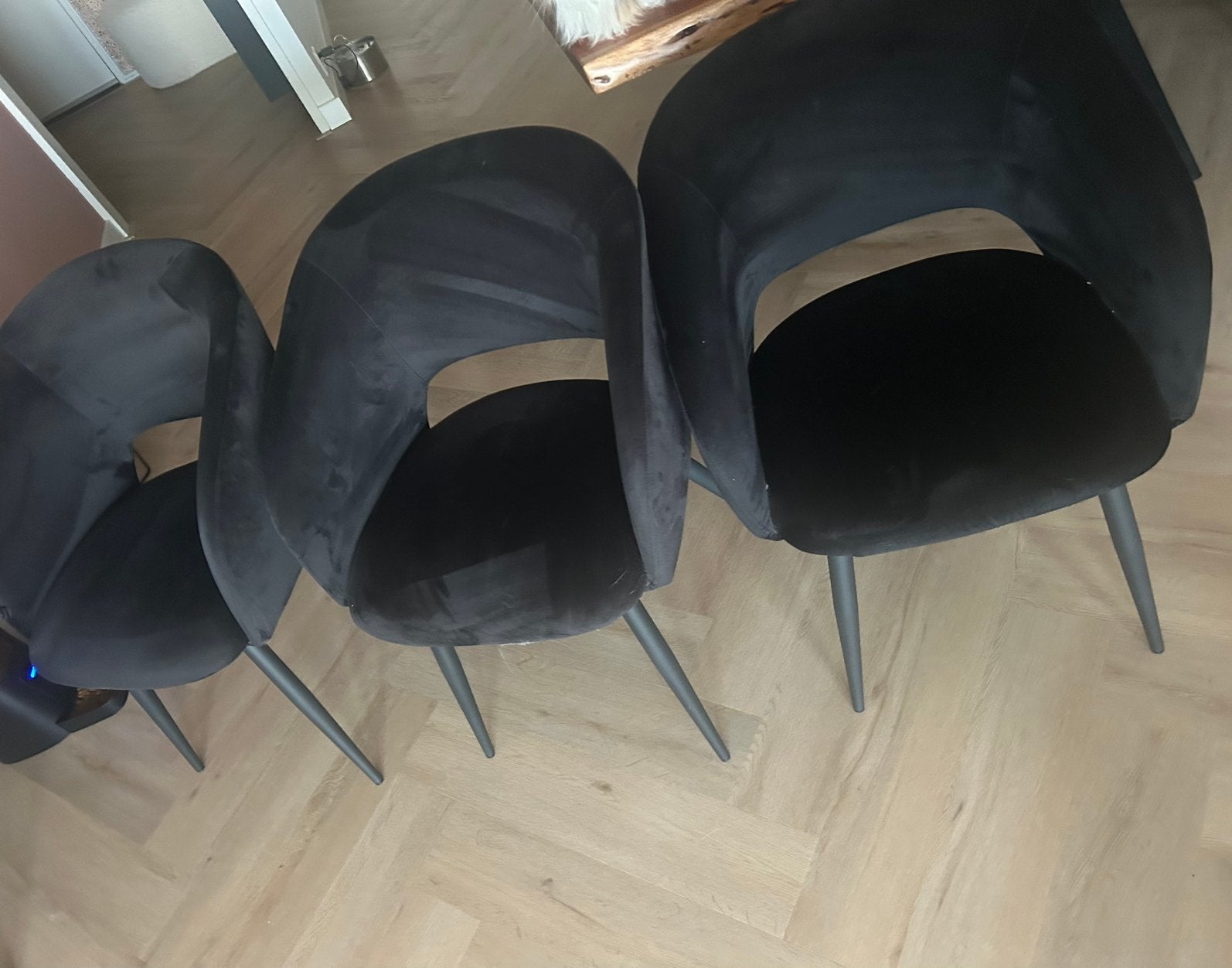 6 zwarte eetkamerstoelen velvet Kwantum, Ophalen, Gebruikt, Minder dan 75 cm, 50 tot 75 cm