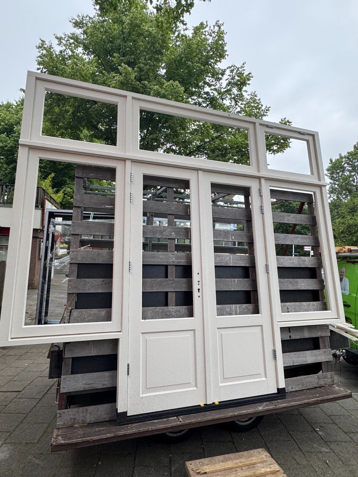 Kozijn met dubbele tuindeuren en zijlichten bovenlicht, Deurkozijn, 225 cm of meer, Nieuw, Ophalen of Verzenden