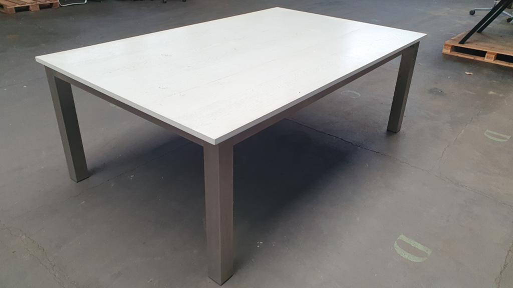 kantine, vergadertafel, eettafel rvs, hout, Huis en Inrichting, Tafels | Eettafels, Gebruikt, 100 tot 150 cm, 200 cm of meer, Vijf personen of meer