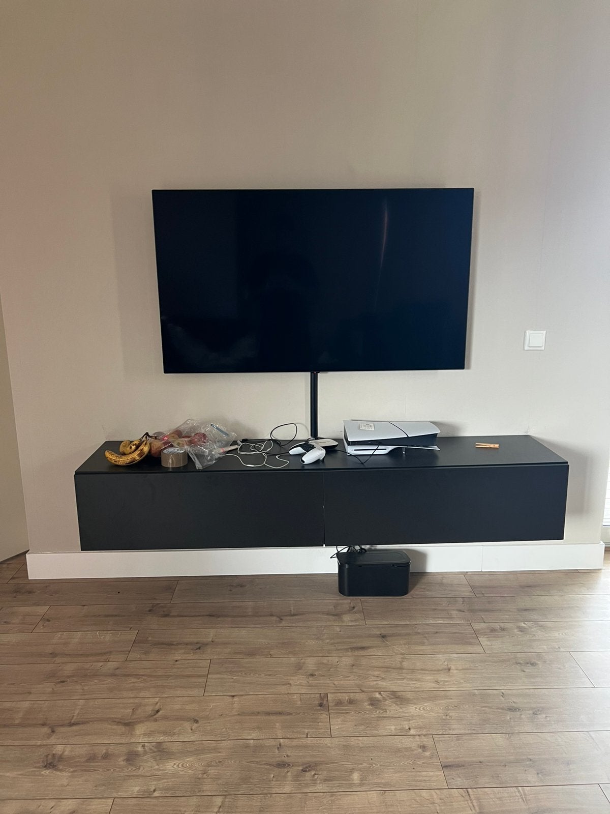 Tv meubel mat zwart 180 cm, Ophalen, Gebruikt, 150 tot 200 cm, Minder dan 100 cm