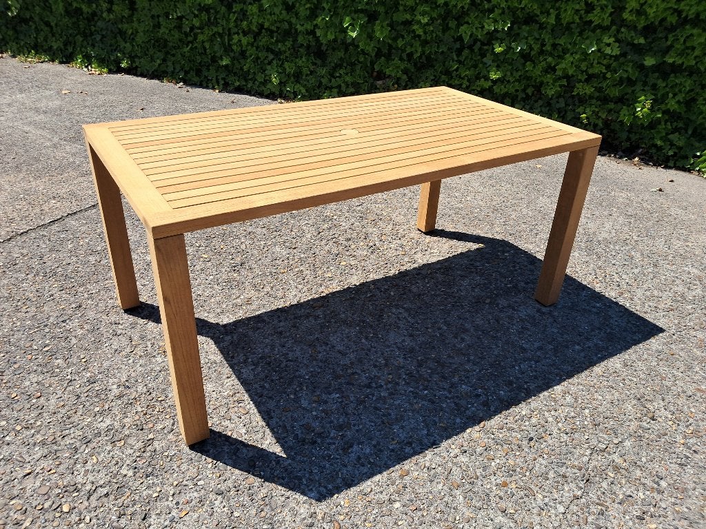 Gloster teakhouten tuintafel 157 x 86 cm, demontabel, Ophalen, Gebruikt, Rechthoekig, Teakhout