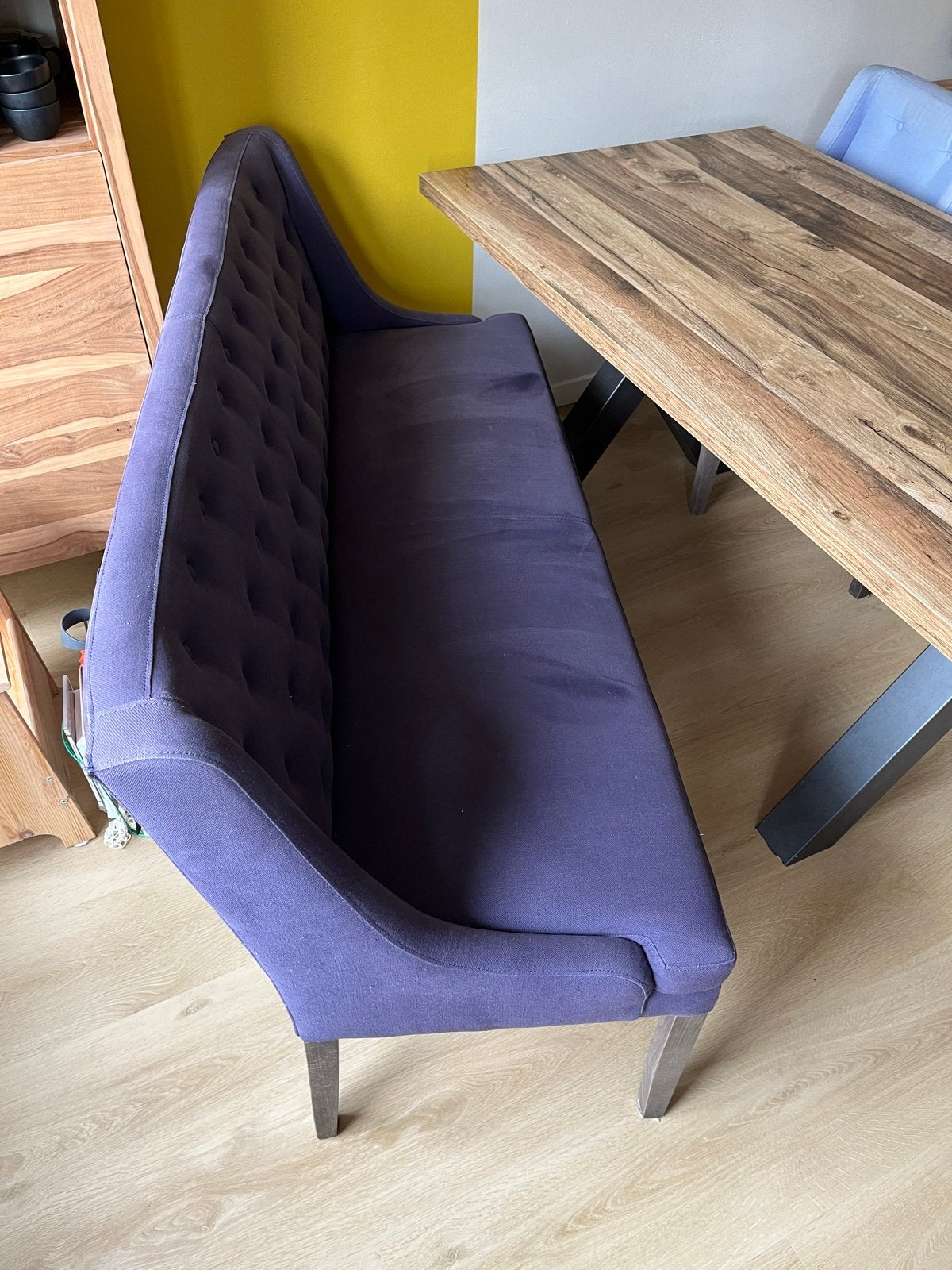 Stoffen stoelen en eetbank voor 160cm tafel, Ophalen, Gebruikt, Overige kleuren, Drie