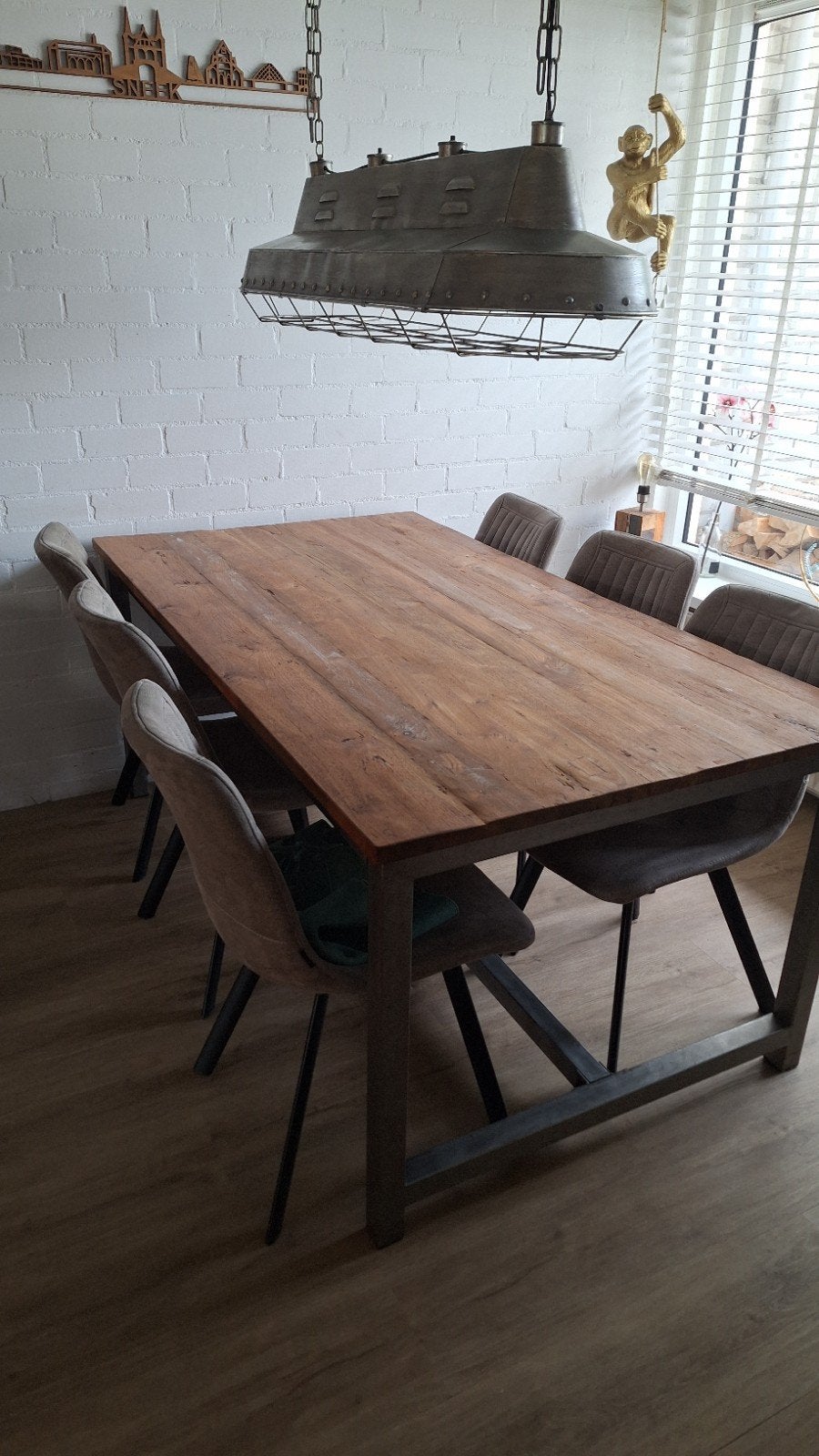 Mooie industriële Eethoek., Ophalen, Teakhout, 200 cm of meer, 50 tot 100 cm