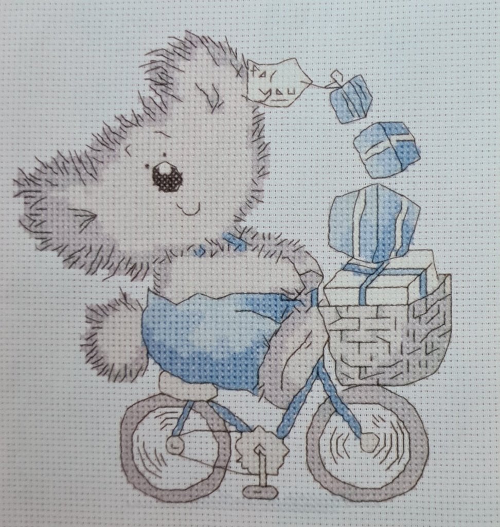Yo Yo Teddybeer op fiets met fietsmandje borduurpatroon, Ophalen, Nieuw, Handborduren, Patroon