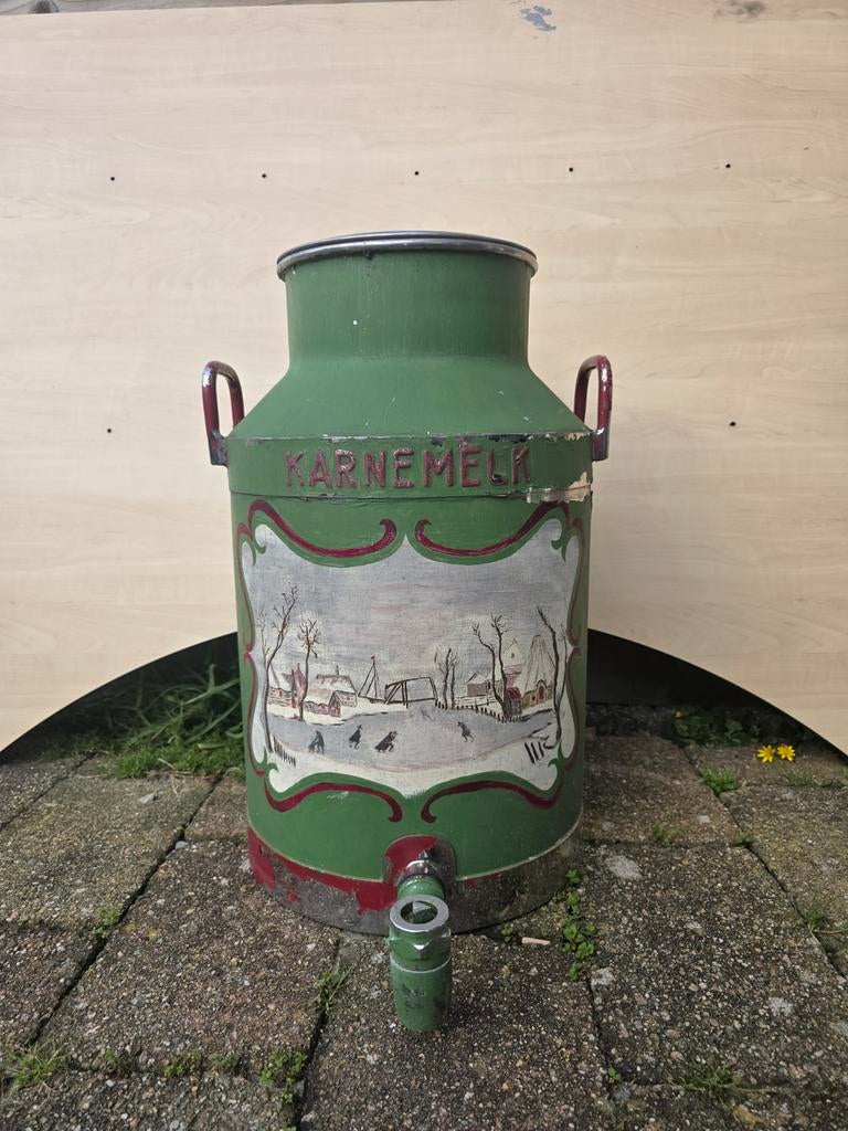 Vintage Karnemelkbus met kraan – handbeschilderd – melkbus, Ophalen of Verzenden